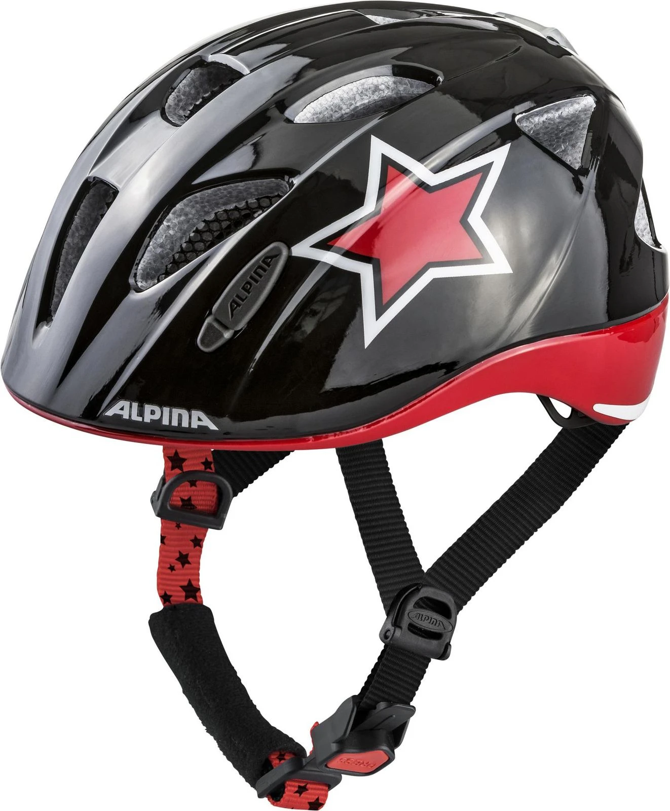 Alpina Ximo Flash Kinder Fahrradhelm - Black Red White Star